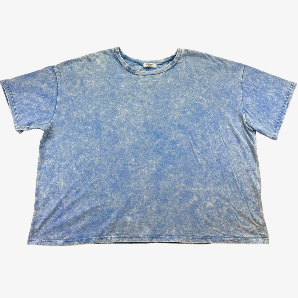 Zenana Blue Acid Wash Oversized Cotton T-Shirt Plus Size 2X 3X CTW-3167X